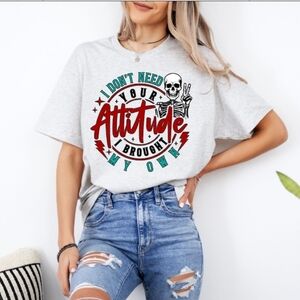 Gray Graphic Tee with Attitude Print